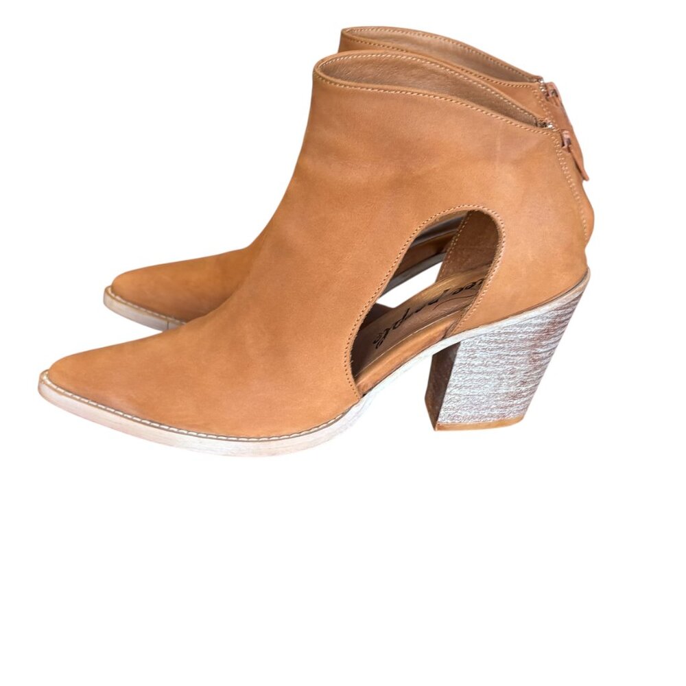 Free People Tan Suede Side Cut-out Booties Size 38.5